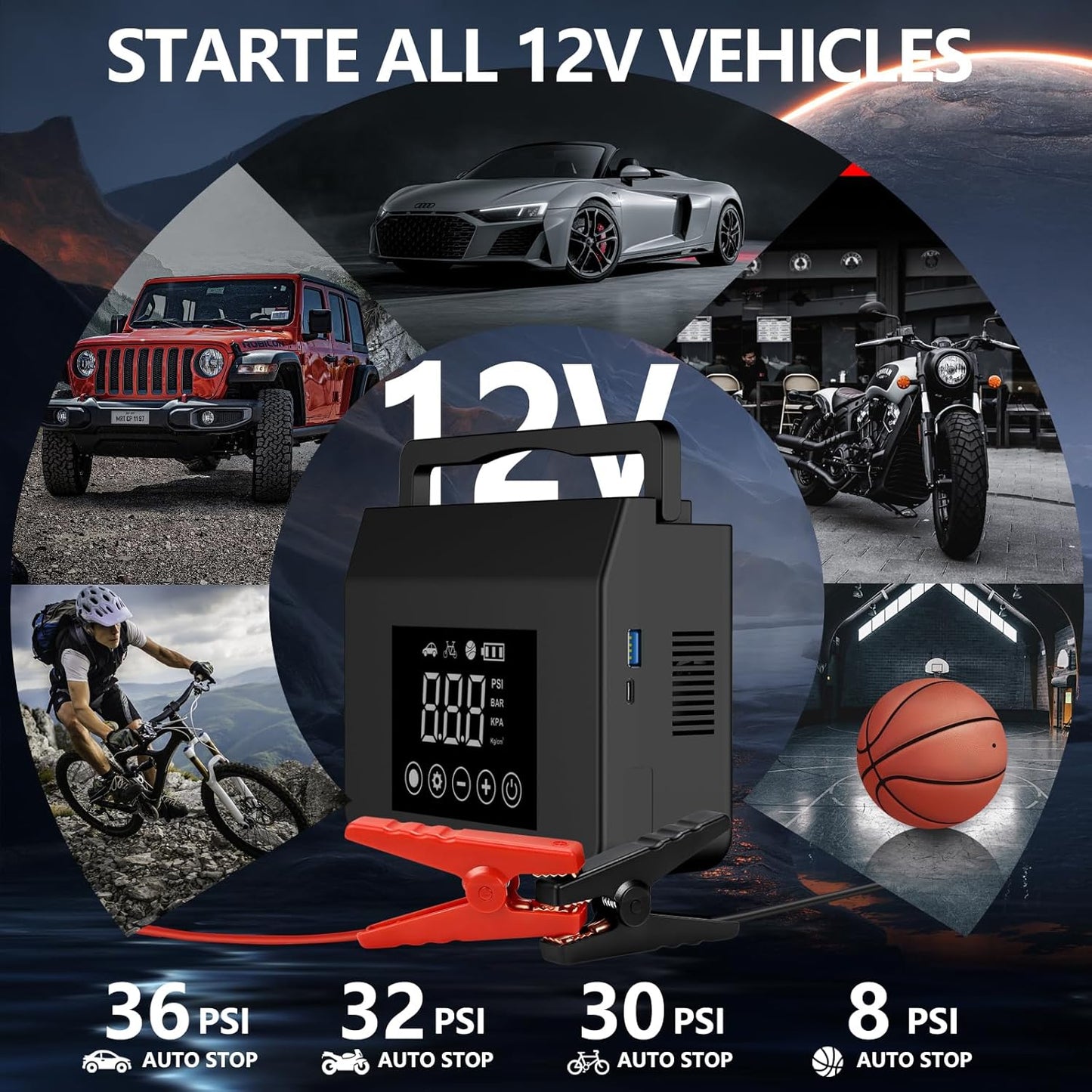 Portable Car Jump Starter with Air Compressor